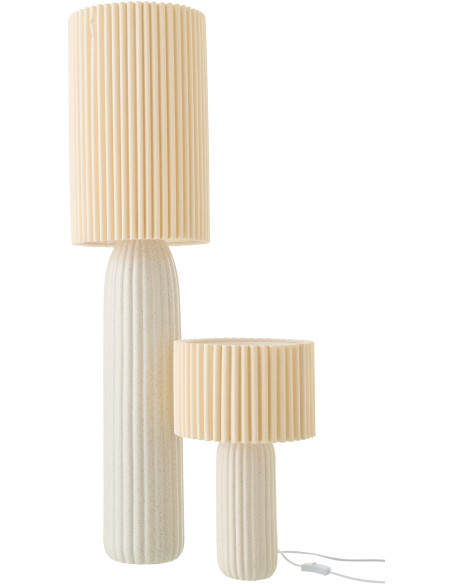 Grande Lampe de sol design néo art déco H 91 cm Céramique Blanc cassé Tissu Beige Plissara J-Line - 5