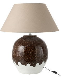 Grande Lampe à poser rustique chic bicolore H 78 cm Argile Marron foncé Blanc Tissu Beige Campaleo 