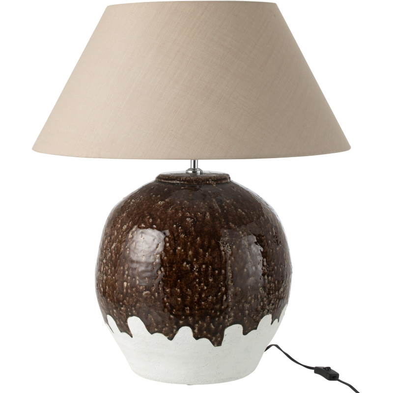 Grande Lampe à poser rustique chic bicolore H 78 cm Argile Marron foncé Blanc Tissu Beige Campaleo 