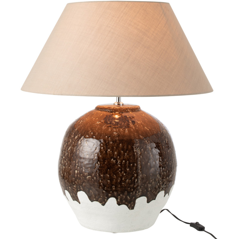 Grande Lampe à poser rustique chic bicolore H 78 cm Argile Marron foncé Blanc Tissu Beige Campaleo 
