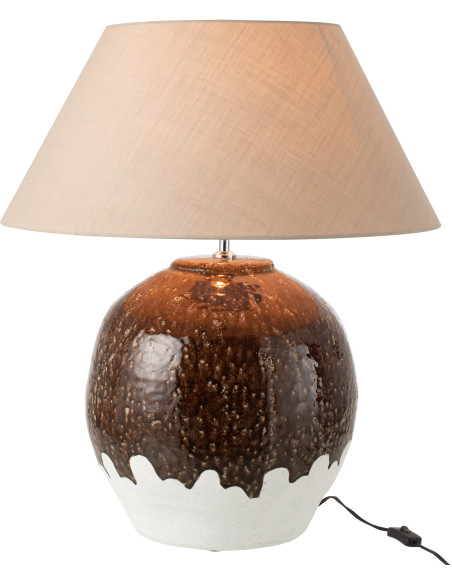 Grande Lampe à poser rustique chic bicolore H 78 cm Argile Marron foncé Blanc Tissu Beige Campaleo 