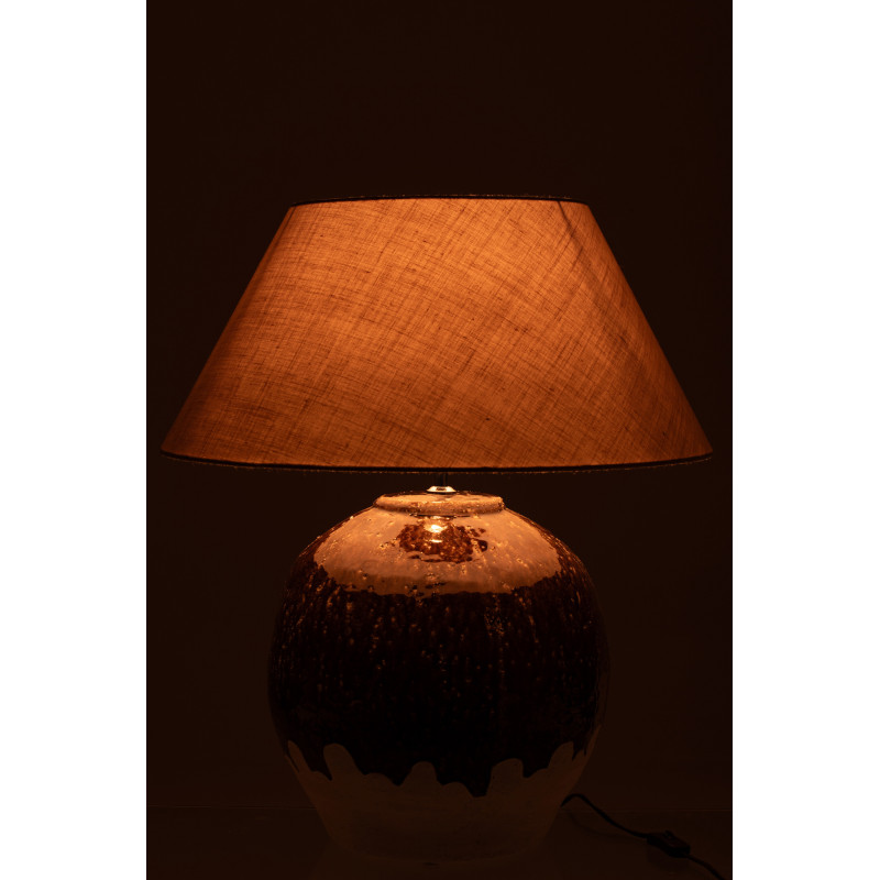 Grande Lampe à poser rustique chic bicolore H 78 cm Argile Marron foncé Blanc Tissu Beige Campaleo 