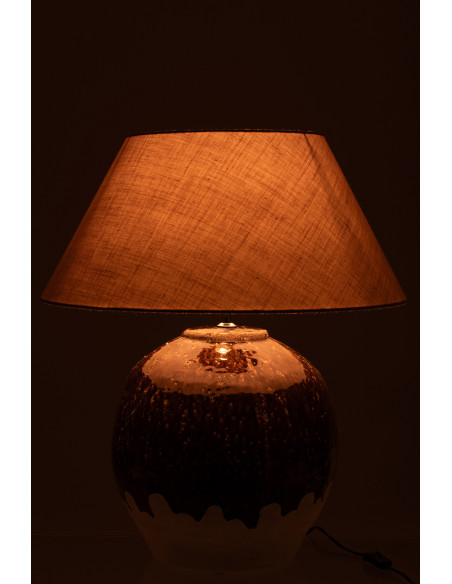 Grande Lampe à poser rustique chic bicolore H 78 cm Argile Marron foncé Blanc Tissu Beige Campaleo 