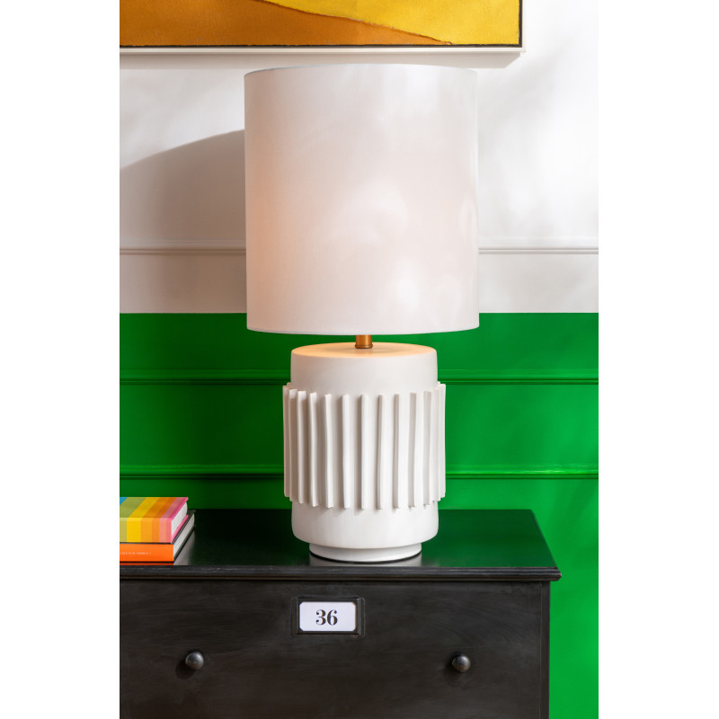 Grande Lampe à poser néo-classique H 71 cm Céramique Blanc Lin Striyava 