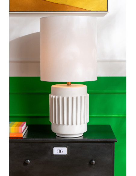 Grande Lampe à poser néo-classique H 71 cm Céramique Blanc Lin Striyava 