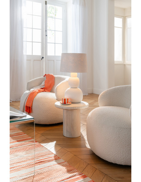 Grande Lampe à poser minimaliste chic H 67 cm Céramique Blanc Tissu Renee 