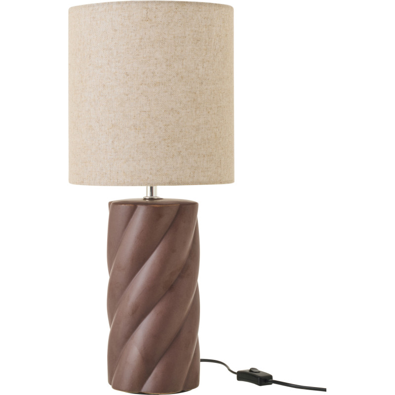 Grande Lampe à poser design Torsades H 53 cm Céramique Marron foncé Tissu Beige Swirl 