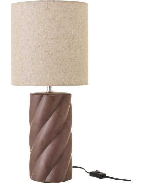 Grande Lampe à poser design Torsades H 53 cm Céramique Marron foncé Tissu Beige Swirl 
