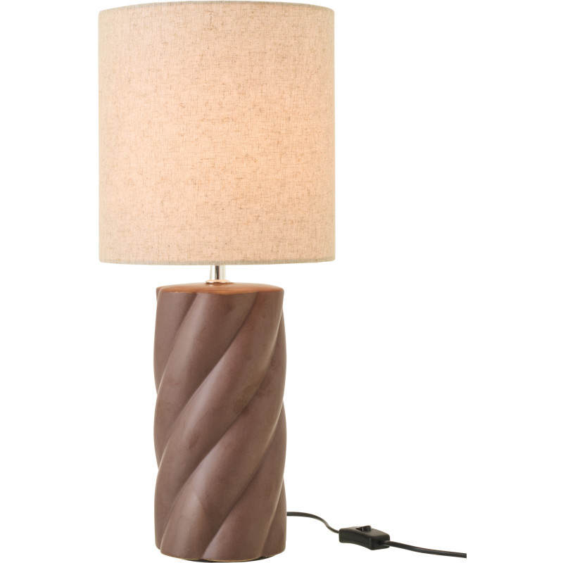 Grande Lampe à poser design Torsades H 53 cm Céramique Marron foncé Tissu Beige Swirl 