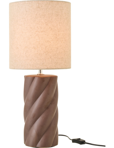Grande Lampe à poser design Torsades H 53 cm Céramique Marron foncé Tissu Beige Swirl 