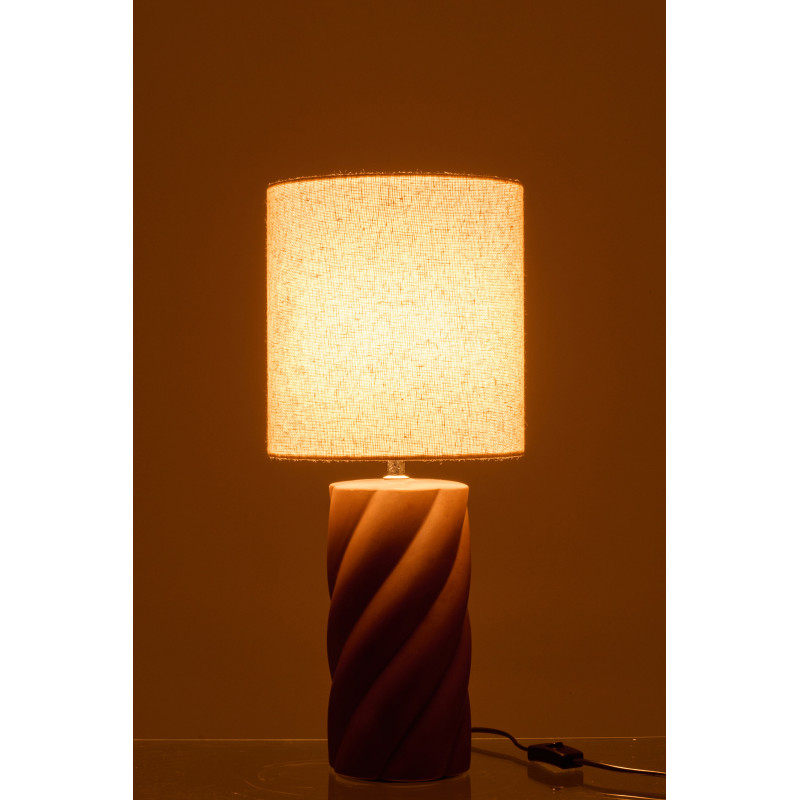 Grande Lampe à poser design Torsades H 53 cm Céramique Marron foncé Tissu Beige Swirl 