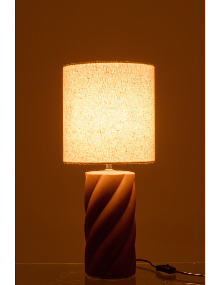 Grande Lampe à poser design Torsades H 53 cm Céramique Marron foncé Tissu Beige Swirl 