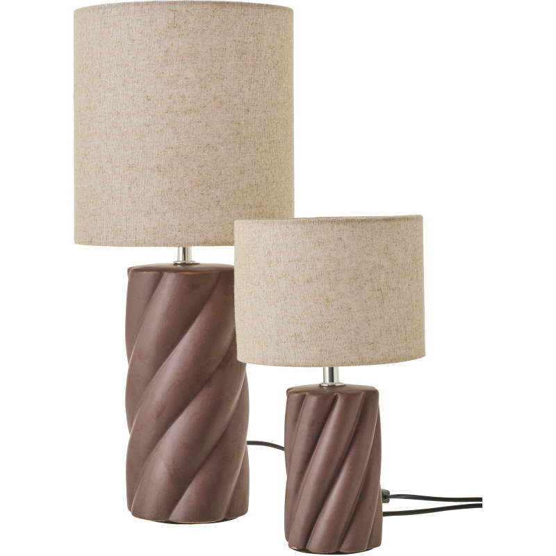Grande Lampe à poser design Torsades H 53 cm Céramique Marron foncé Tissu Beige Swirl 