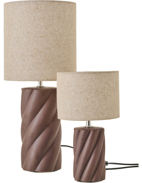 Grande Lampe à poser design Torsades H 53 cm Céramique Marron foncé Tissu Beige Swirl 