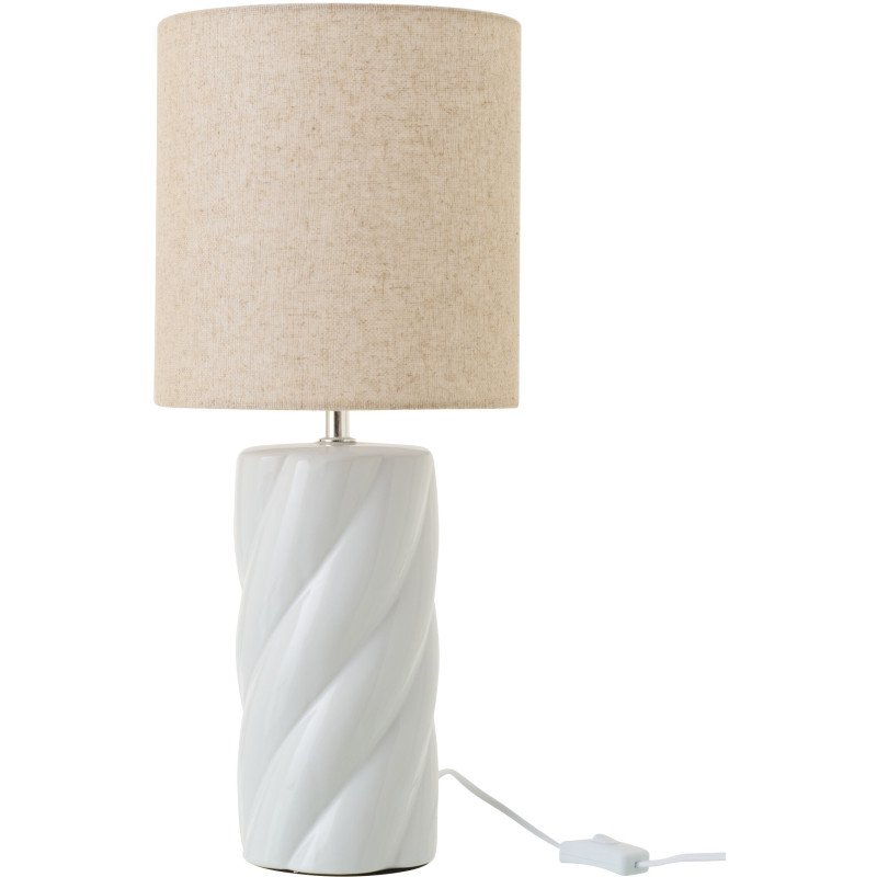 Grande Lampe à poser design Torsades H 53 cm Céramique Blanc Tissu Beige Swirl 