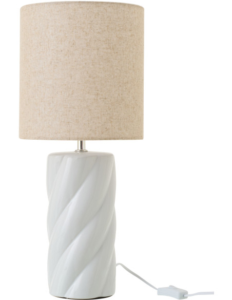 Grande Lampe à poser design Torsades H 53 cm Céramique Blanc Tissu Beige Swirl 