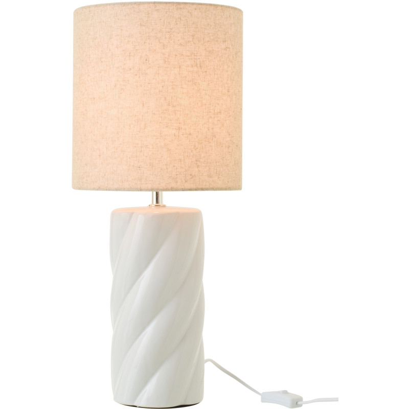 Grande Lampe à poser design Torsades H 53 cm Céramique Blanc Tissu Beige Swirl 