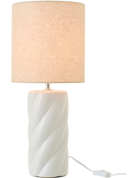 Grande Lampe à poser design Torsades H 53 cm Céramique Blanc Tissu Beige Swirl 
