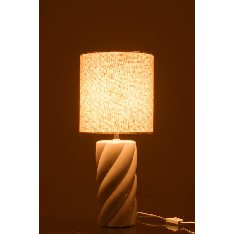 Grande Lampe à poser design Torsades H 53 cm Céramique Blanc Tissu Beige Swirl 