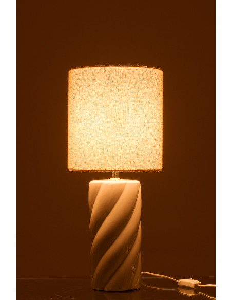 Grande Lampe à poser design Torsades H 53 cm Céramique Blanc Tissu Beige Swirl 