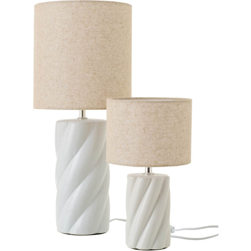 Grande Lampe à poser design Torsades H 53 cm Céramique Blanc Tissu Beige Swirl 