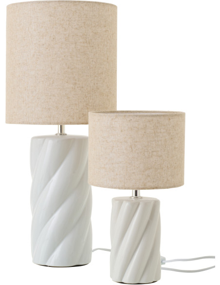 Grande Lampe à poser design Torsades H 53 cm Céramique Blanc Tissu Beige Swirl 