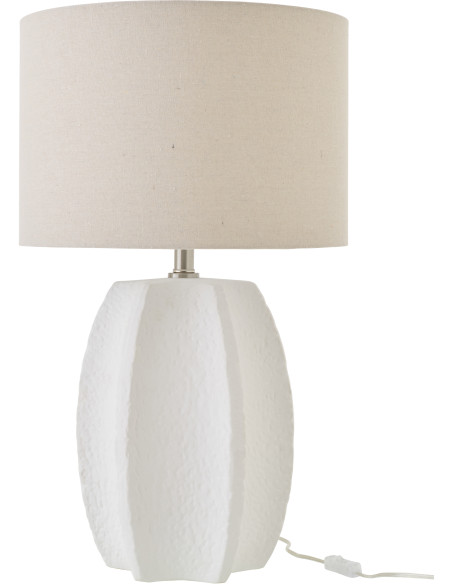 Grande Lampe à poser design organique H 70 cm Céramique Blanc Tissu Beige Blayora 