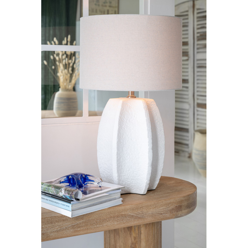 Grande Lampe à poser design organique H 70 cm Céramique Blanc Tissu Beige Blayora 
