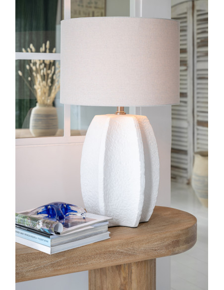 Grande Lampe à poser design organique H 70 cm Céramique Blanc Tissu Beige Blayora 