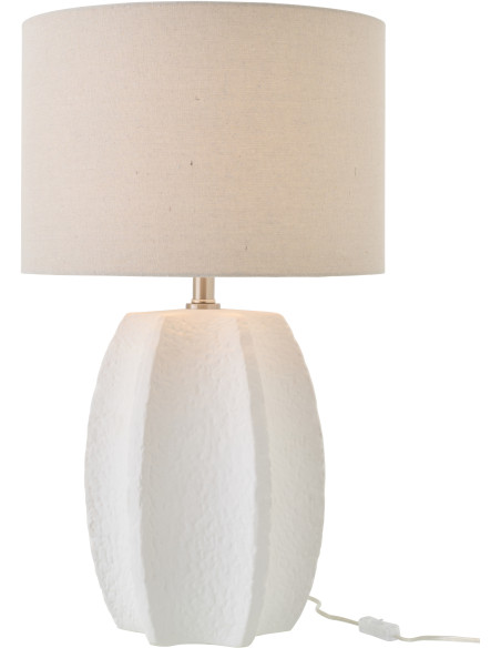 Grande Lampe à poser design organique H 70 cm Céramique Blanc Tissu Beige Blayora 