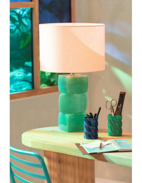 Grande Lampe à poser design 3 glaçons H 62 cm Verre Vert Lin Beige Kori