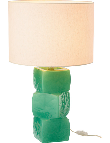 Grande Lampe à poser design 3 glaçons H 62 cm Verre Vert Lin Beige Kori