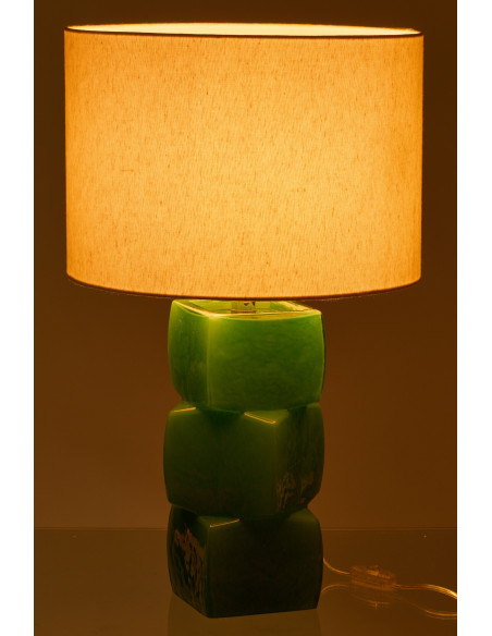 Grande Lampe à poser design 3 glaçons H 62 cm Verre Vert Lin Beige Kori