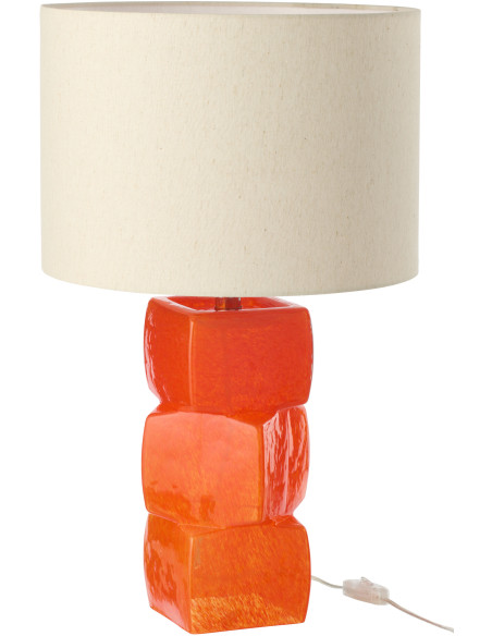 Grande Lampe à poser design 3 glaçons H 62 cm Verre Orange Lin Beige Kori 