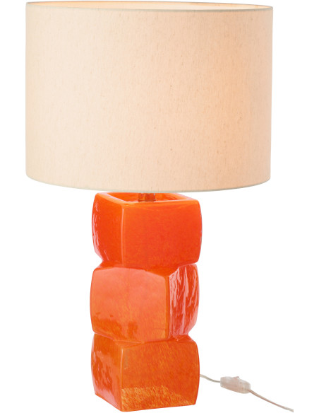 Grande Lampe à poser design 3 glaçons H 62 cm Verre Orange Lin Beige Kori 