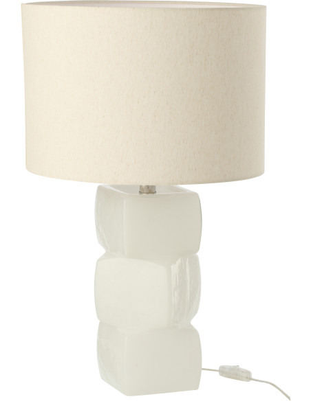 Grande Lampe à poser design 3 glaçons H 62 cm Verre Blanc Lin Beige Kori