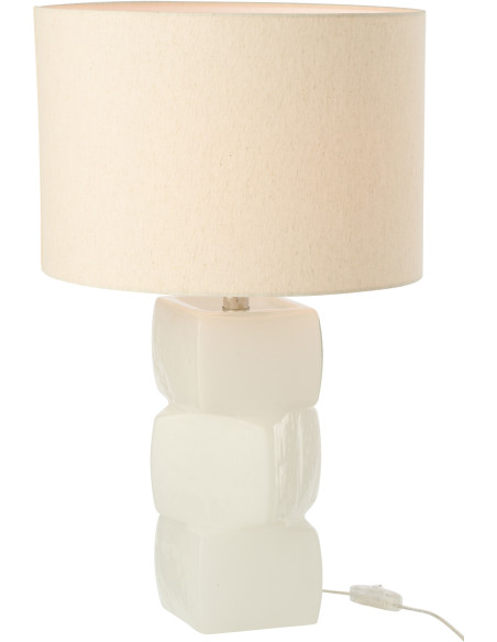 Grande Lampe à poser design 3 glaçons H 62 cm Verre Blanc Lin Beige Kori