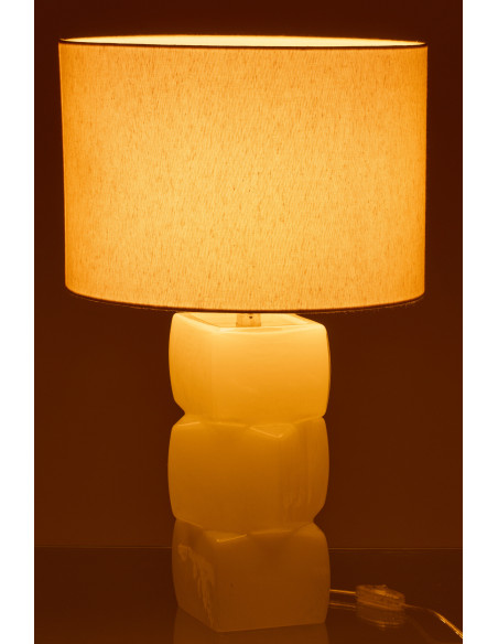 Grande Lampe à poser design 3 glaçons H 62 cm Verre Blanc Lin Beige Kori