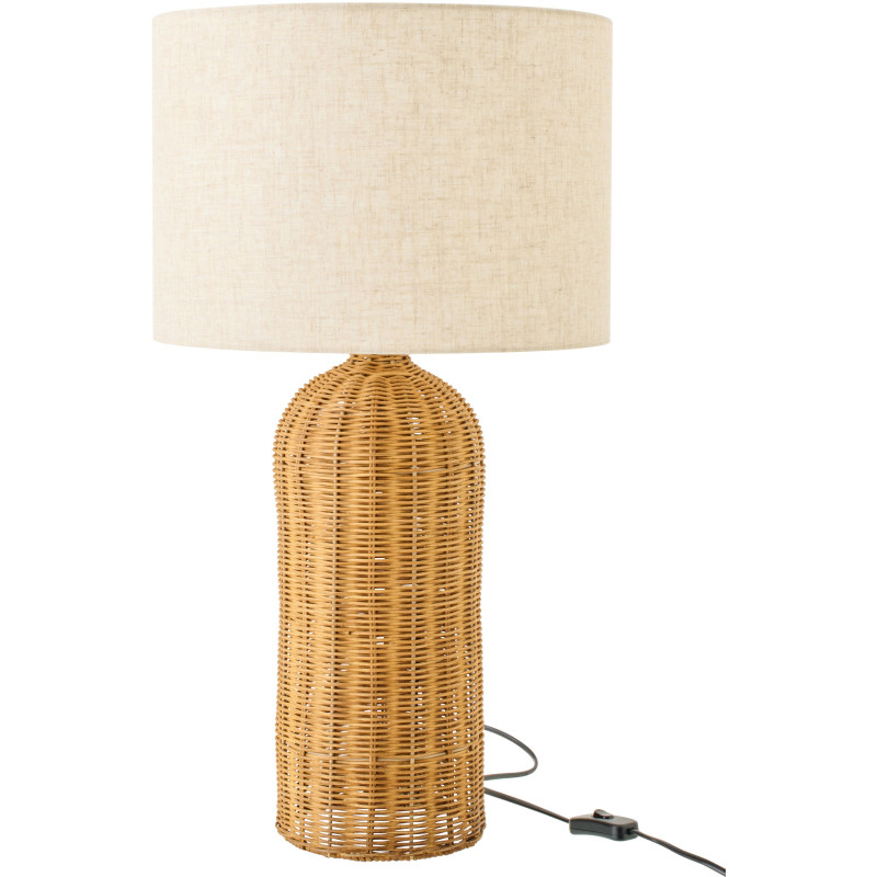 Grande Lampe à poser Cylindre bord de mer chic H 66 cm Rotin Naturel Tressé Tissu Blanc écru Rotyra 