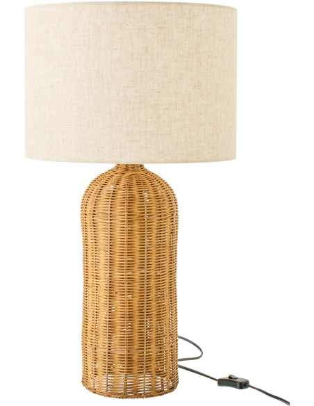 Grande Lampe à poser Cylindre bord de mer chic H 66 cm Rotin Naturel Tressé Tissu Blanc écru Rotyra 