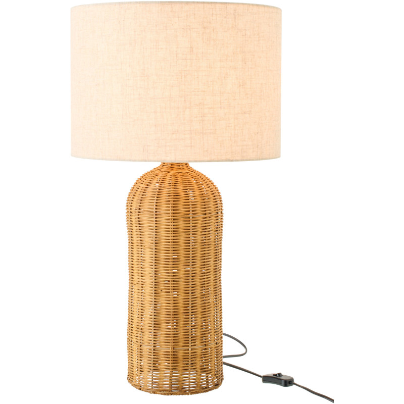 Grande Lampe à poser Cylindre bord de mer chic H 66 cm Rotin Naturel Tressé Tissu Blanc écru Rotyra 