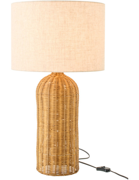 Grande Lampe à poser Cylindre bord de mer chic H 66 cm Rotin Naturel Tressé Tissu Blanc écru Rotyra 