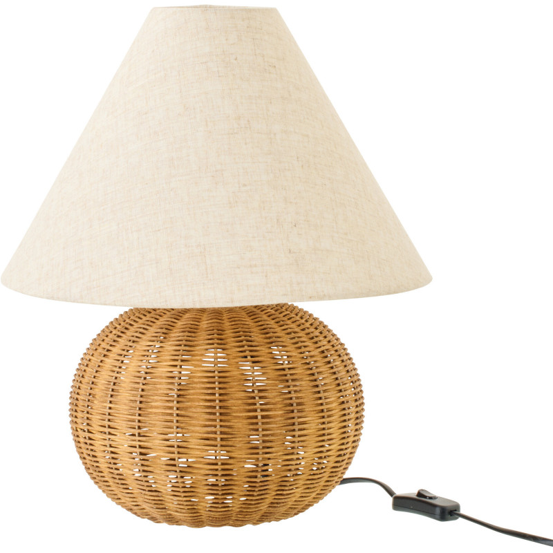 Grande Lampe à poser Boule bord de mer chic H 42 cm Rotin Naturel Tressé Tissu Blanc écru Rotyra 
