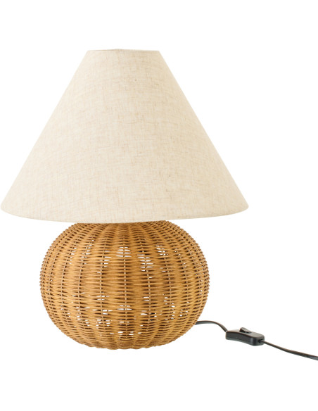 Grande Lampe à poser Boule bord de mer chic H 42 cm Rotin Naturel Tressé Tissu Blanc écru Rotyra 