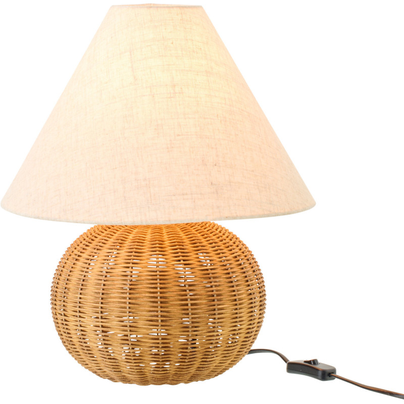 Grande Lampe à poser Boule bord de mer chic H 42 cm Rotin Naturel Tressé Tissu Blanc écru Rotyra 