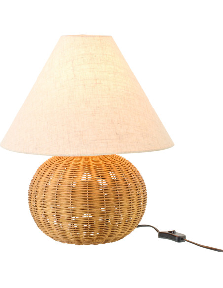 Grande Lampe à poser Boule bord de mer chic H 42 cm Rotin Naturel Tressé Tissu Blanc écru Rotyra 