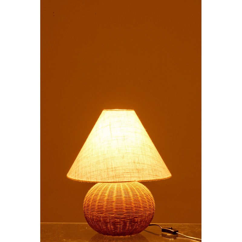 Grande Lampe à poser Boule bord de mer chic H 42 cm Rotin Naturel Tressé Tissu Blanc écru Rotyra 
