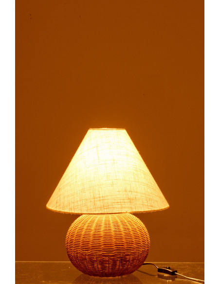 Grande Lampe à poser Boule bord de mer chic H 42 cm Rotin Naturel Tressé Tissu Blanc écru Rotyra 
