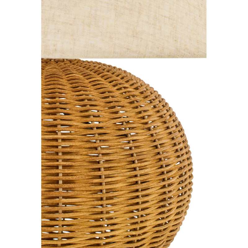 Grande Lampe à poser Boule bord de mer chic H 42 cm Rotin Naturel Tressé Tissu Blanc écru Rotyra 