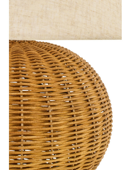 Grande Lampe à poser Boule bord de mer chic H 42 cm Rotin Naturel Tressé Tissu Blanc écru Rotyra 